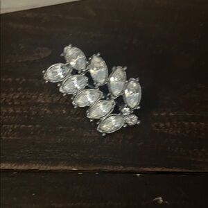 Crystal Leaf Silver-Tone Brooch - Clear Stones